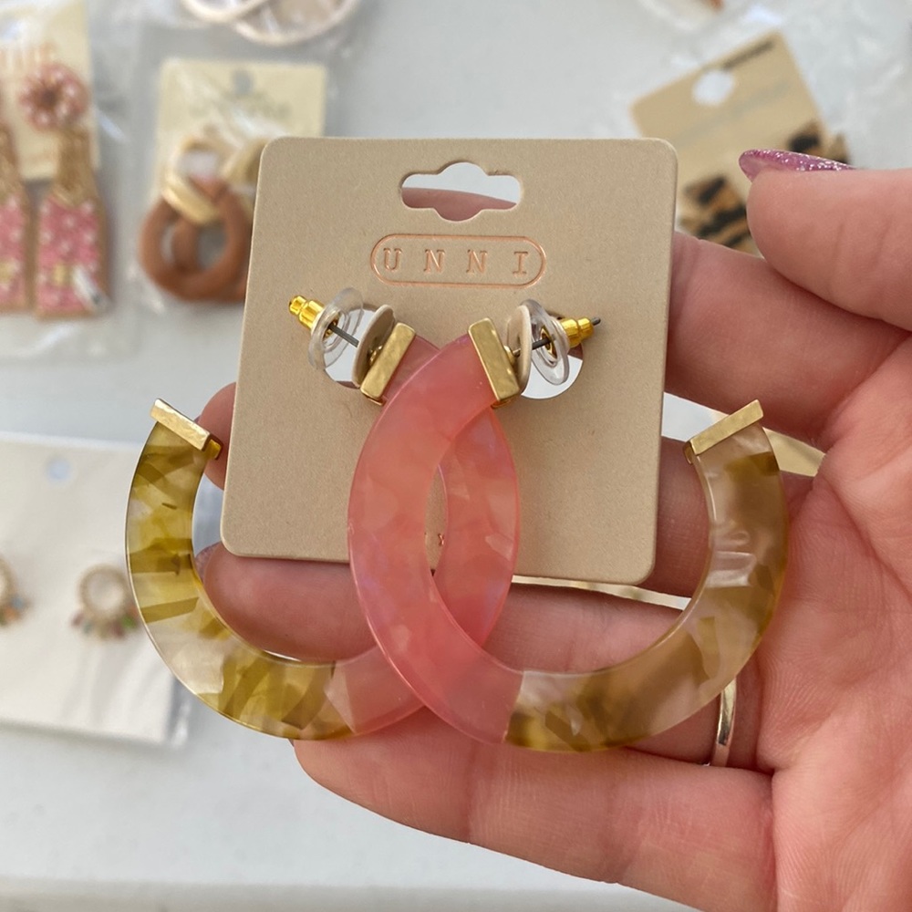 Pink and green/yellow hoops